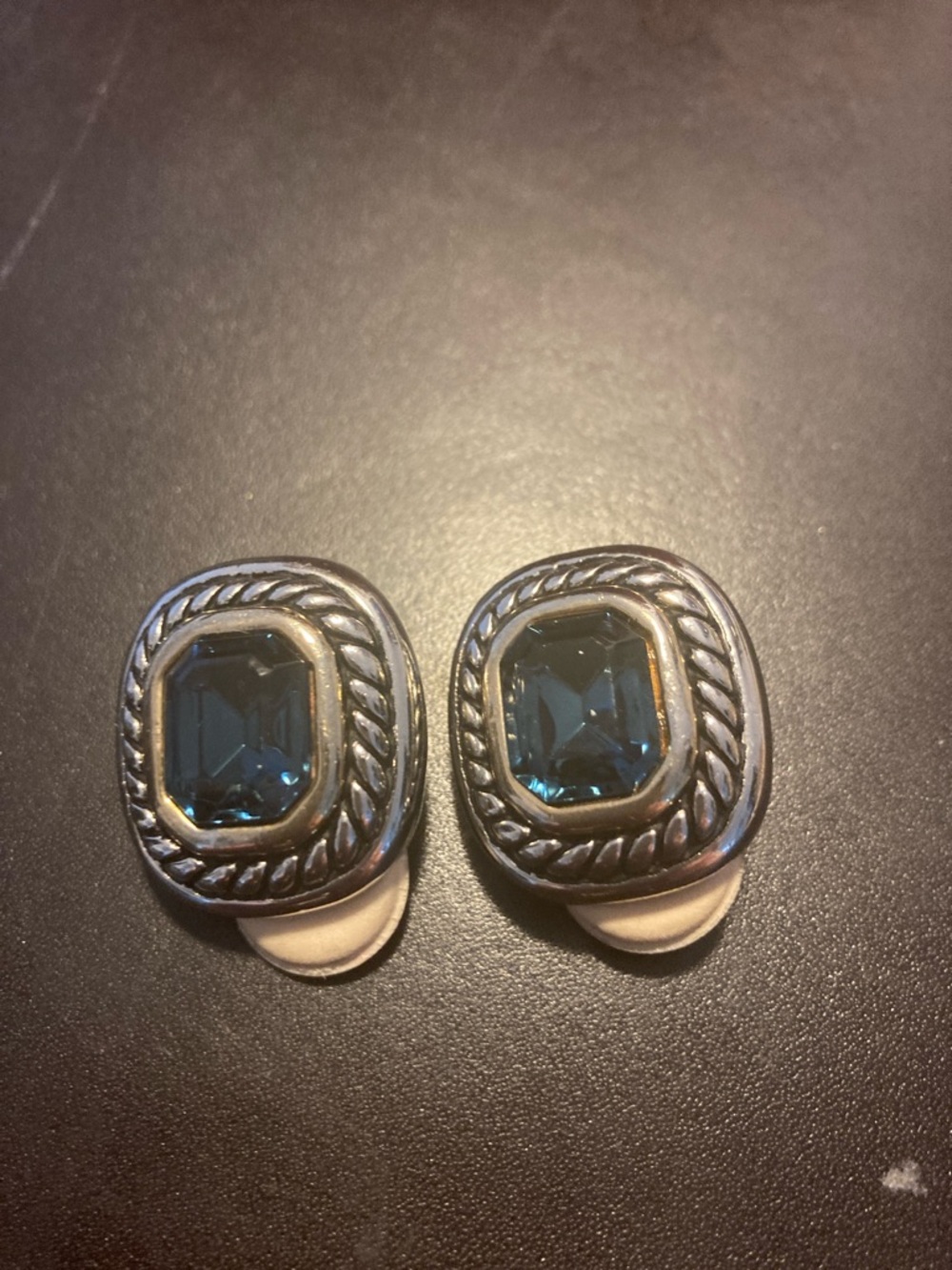 Vintage Silver-Tone Blue Gem Clip-On Earrings
